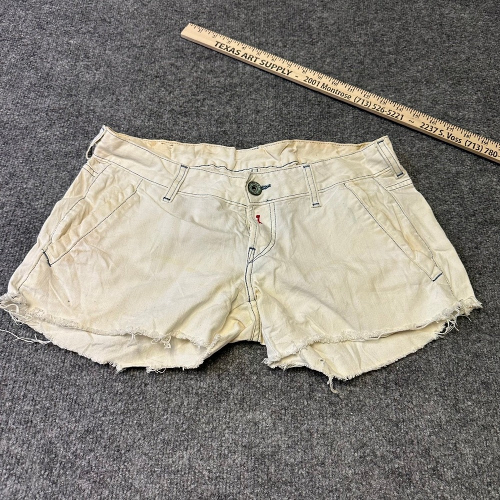 Replay Shorts Womens Size 30 White Low Rise Cut Off Cinch Back Denim Distressed